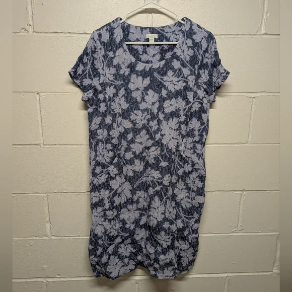 J. Jill Pure Linen Scoop Neck Floral T-Shirt Dress Women's Small - Picture 2 of 10